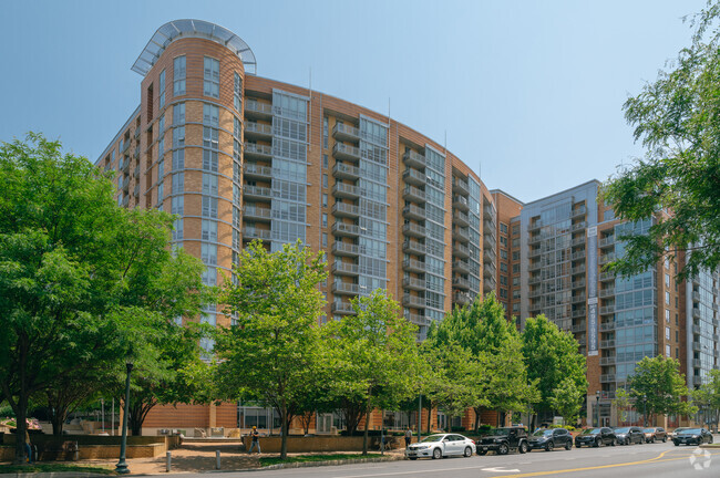 Large apartment buildings are right off the East-West Highway in Downtown Silver Spring.