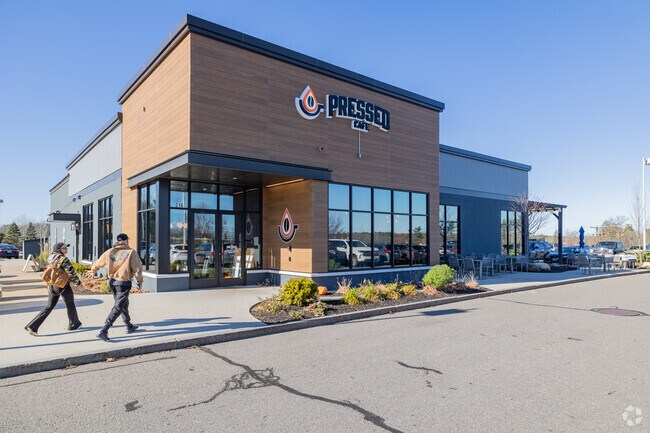 Pressed Cafe in nearby Bedford serves fresh, flavorful bites and coffee in a lively setting.