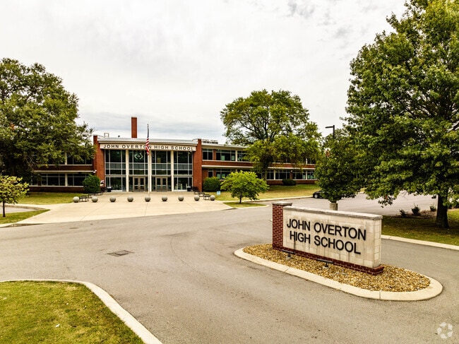 John Overton High School front entrance and sign.