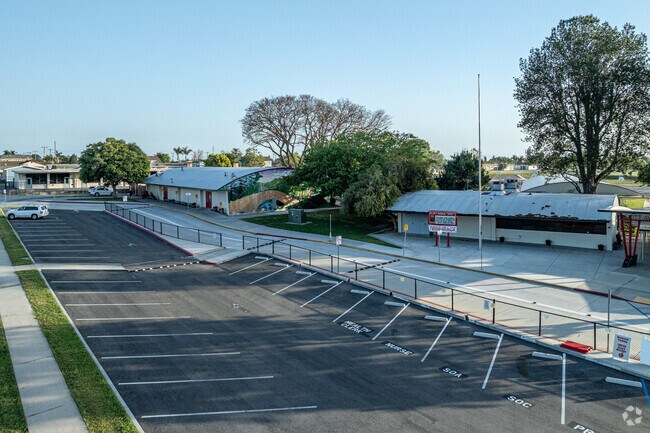 An aerial view of. the front of Scott Avenue Elementary School in Whittier.