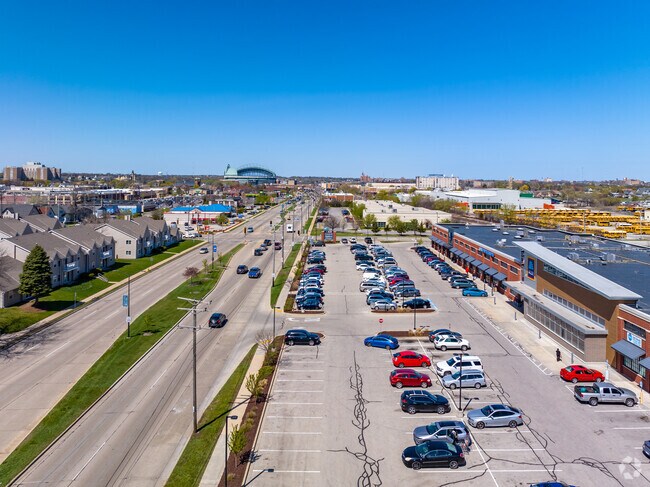 Aerial of the busy commercial area in West Milwaukee.