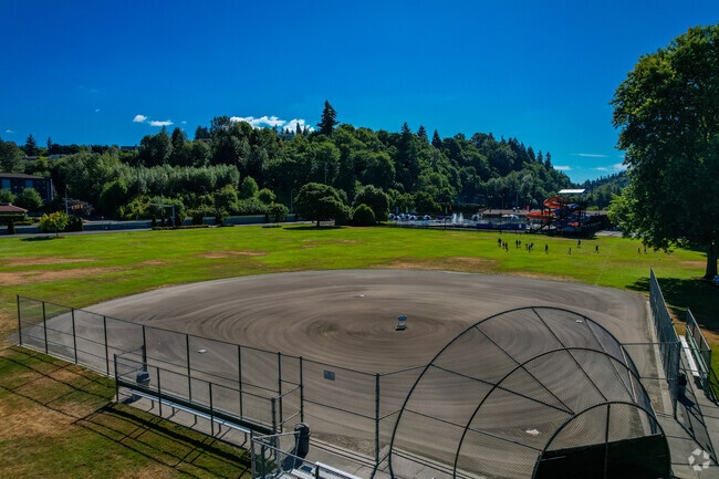 Bryan Elementary School features a baseball diamond behind the school.