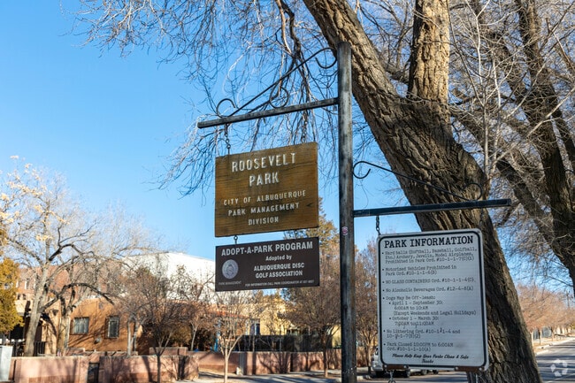 Signage at Roosevelt Park marks one of Albuquerque's beloved parks.