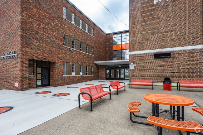 A gathering spot outside of Shadyside High School for students to mingle.