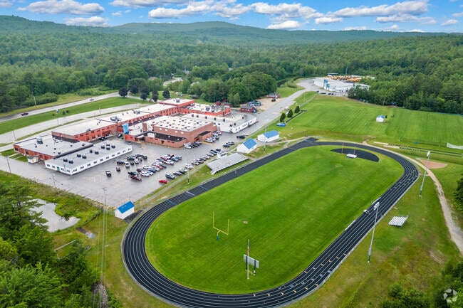 Aerial view of the Lake Region High School track and sports field.