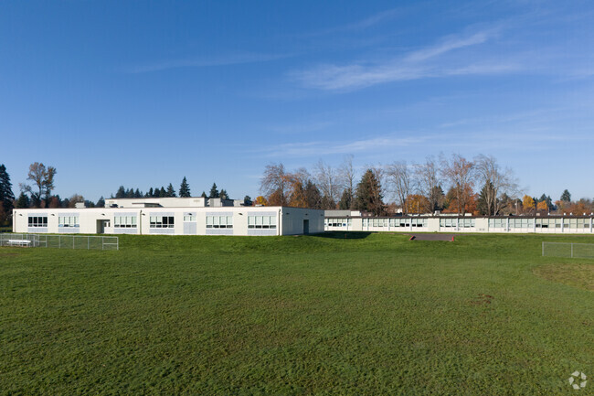 A sweeping view from the back field to the rear of Judson Middle School.