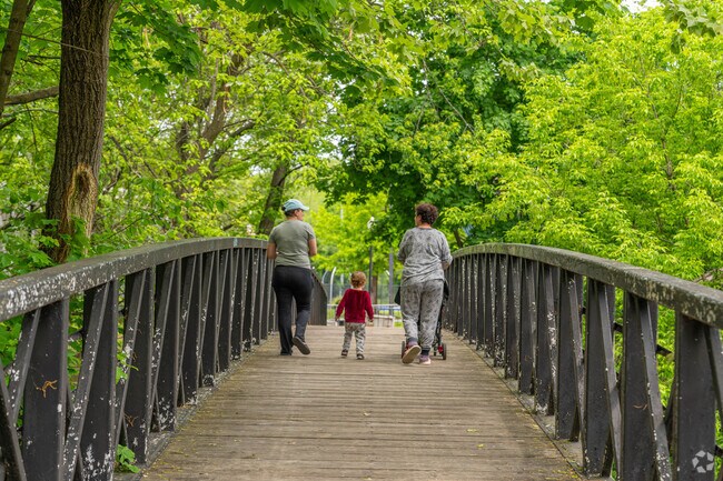 Families come enjoy the scenic trails in Memorial Park in Lodi.