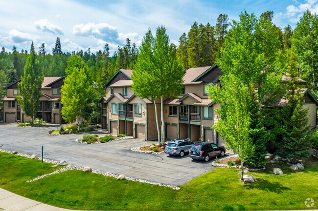 Townhomes in Silverthorne include small balconies and tucked-in garages.