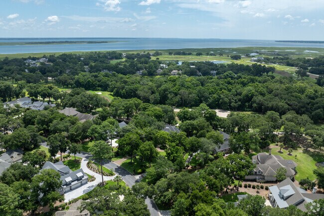 A beautiful tree canopy  covers many homes with shade.