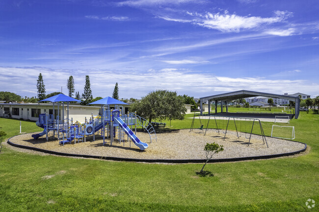 Freedom 7 Elementary offers a large blue playground where students can play, and have fun.
