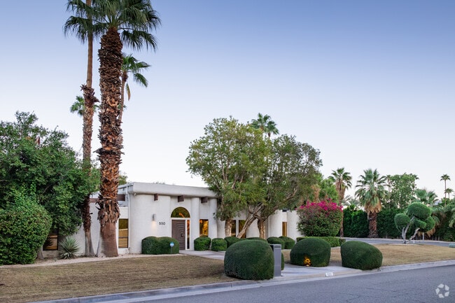 Dusk illuminates the exterior of a home in Midtown Palm Springs.