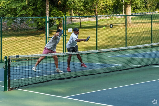 Pickleball players give it their all on the courts at Lyndon's Buchmiller Park.