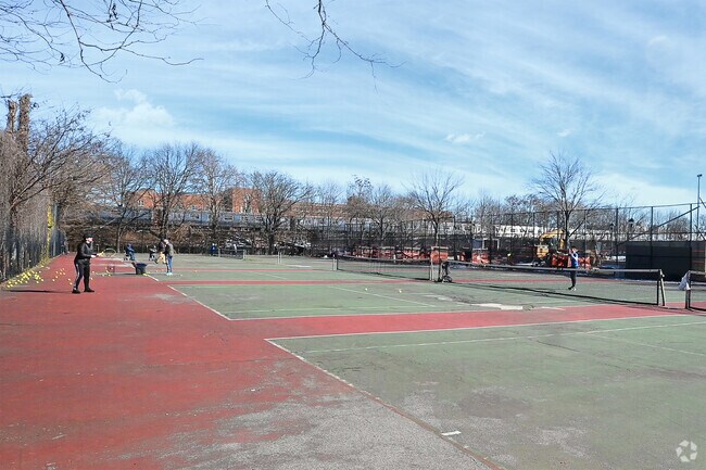 The tennis courts at Kelly Playground in Homecrest are very popular.