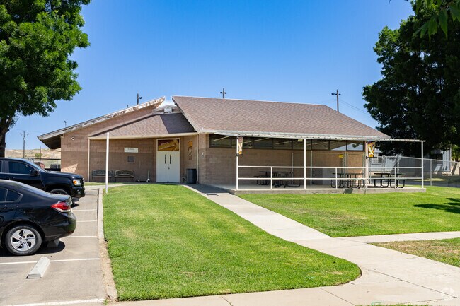 The main building at Sunrise High School provides a break area for students to relax.