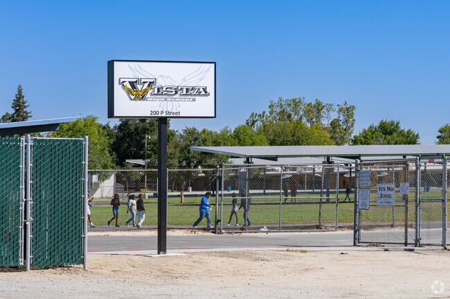 Students exercise outside Vista Continuation High School in Bakersfield.