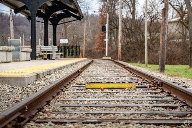 A trolley stop platform along the rail line near the Trolley Museum in Meadow Lands.
