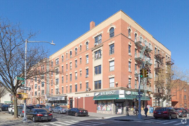 Mid-rise co-op buildings are found in the neighborhood