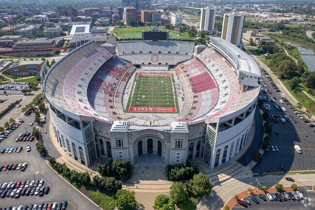 Football fans head to the Ohio Stadium during the college football season.