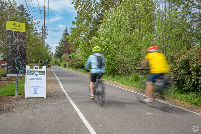 Bicyclists enjoy riding along the Trolley Trail in the Jennings Lodge neighborhood.