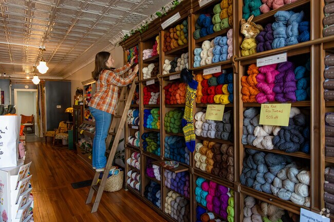 Wool & Whimsy offers colorful yarns and supplies in downtown Crete.