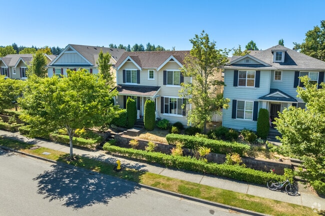 A row of homes in Southeast Redmond, near Bellevue, WA.
