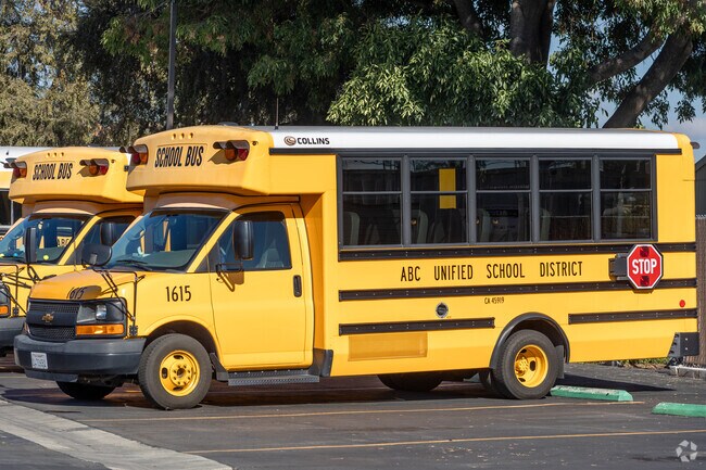 ABC School District in Cerritos, where bright futures begin—look for the yellow school bus!
