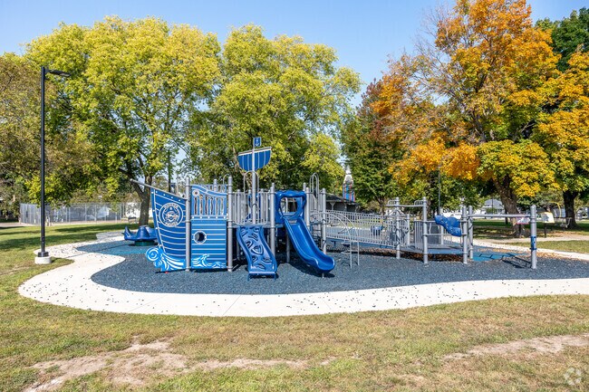 Hudson City Park's modern playgrounds keep children entertained for hours.