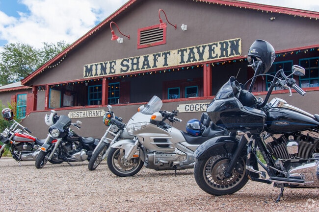 The popular biker stop in Madrid is the Mine Shaft Tavern.