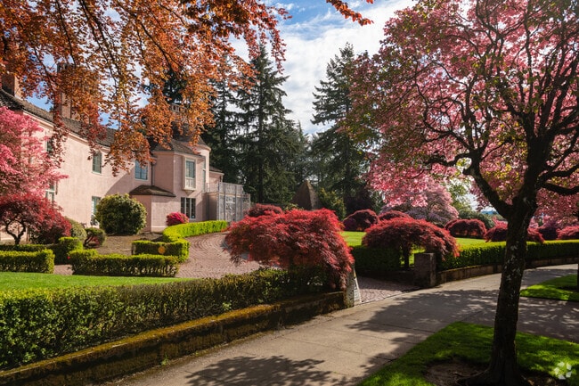 Many homes include immaculate landscaping.