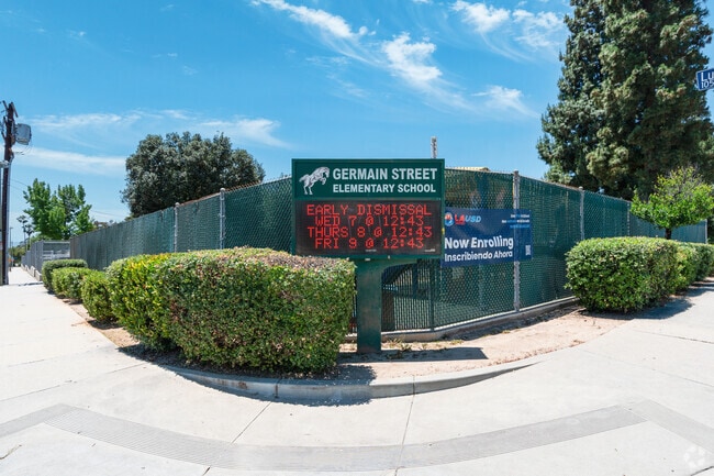 The corner sign at Germain Academy for Academic Achievement in Chatsworth, CA.
