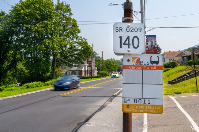A bus stop sign marks service in Nesquehoning.