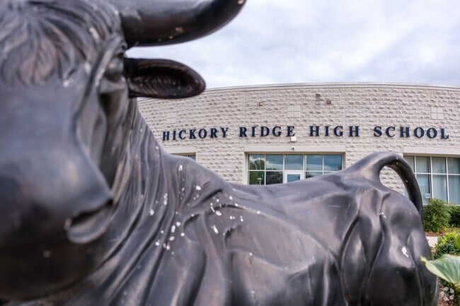View of the bull and Hickory Ridge High School sign located in Outlying Cabarrus County, NC.