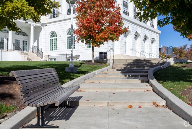 Rest and enjoy the outdoors on one of the benches at the Duke Ellington School of the Arts.