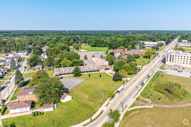 The campus of John Paul II Academy is surrounded by mature trees in Racine's Wustum Park.