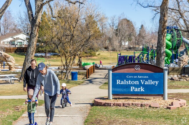 Ralston Vally Park features 9.4 acres of grass, a playground, a wooden deck, and picnic area.