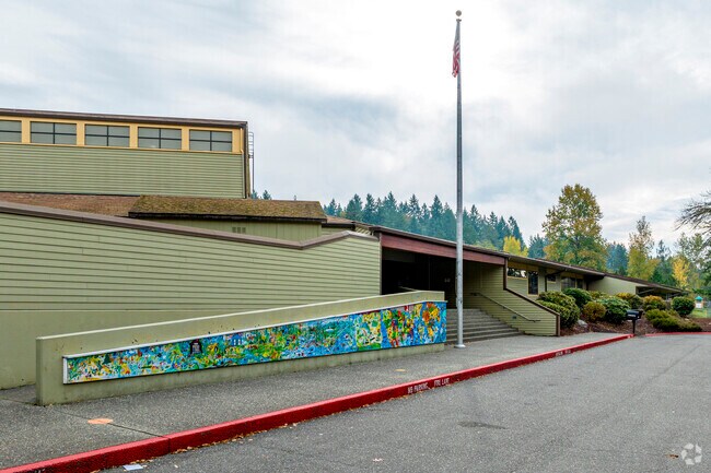 Entrance to Minter Creek Elementary on a blustering day.