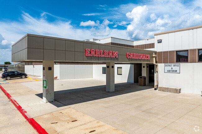 A modern entrance to Earlham Middle School now sees the most traffic.