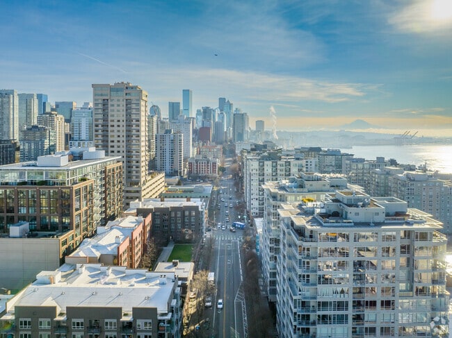 1st Ave in Belltown is lined with housing and shopping near the heart of Seattle.