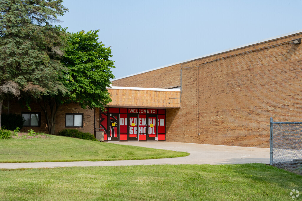 Dryden High School building in Lapeer County.