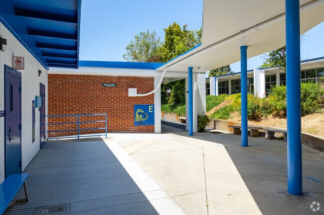 Buildings are marked by letters at Pennekamp Elementary School in Manhattan Beach, CA.