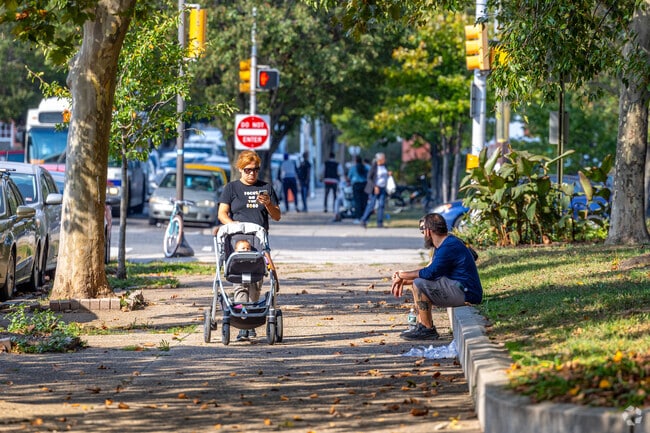 Walk through a green oasis in the heart of DIckinson Square West at Jefferson Square.