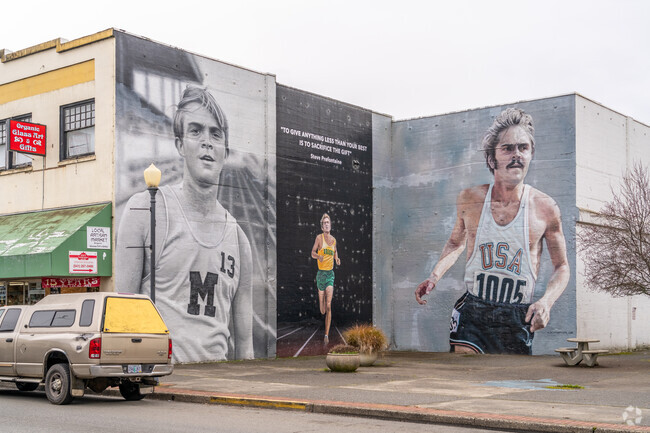 The city of Coos Bay has several monuments and murals throughout town honoring Steve Prefontaine, the famous American long-distance runner who was born there in 1951.