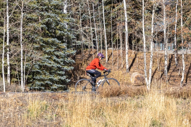 Residents bike through forested trails in Deer Valley.
