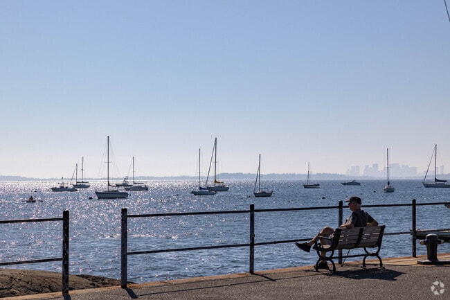 Nahant offers many spots where residents can sit and enjoy views of the Boston skyline in the distance.