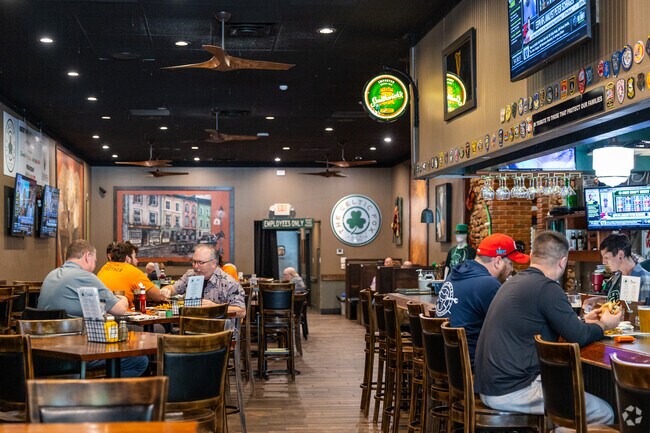 Many businesses shut down after 5, but some bars and restaurants stay open at night, including The Celtic Fox Irish pub.