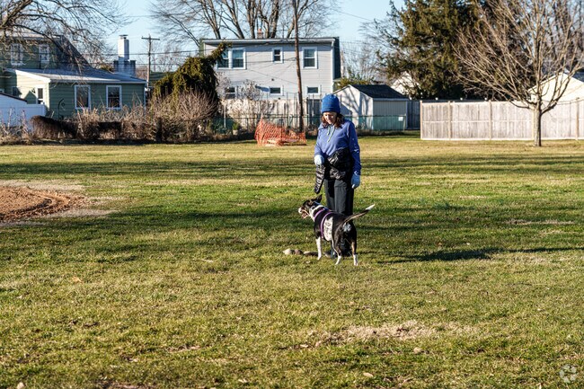 A woman trains her dog to sit and heal at Samson Park near Upland.