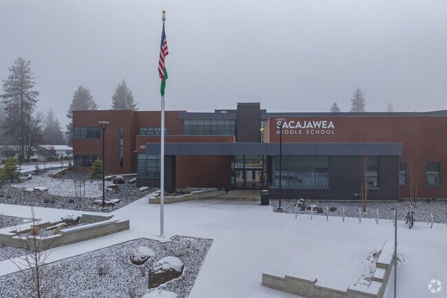 Sacajawea Middle School features a grand front entrance.