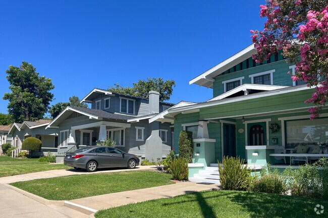 Craftsman homes with wide porches line Uptown Whittier’s tree-shaded streets.