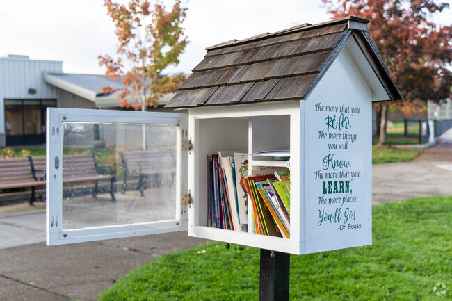 Students from Gilham can enjoy grabbing a free book from the little Library out front.