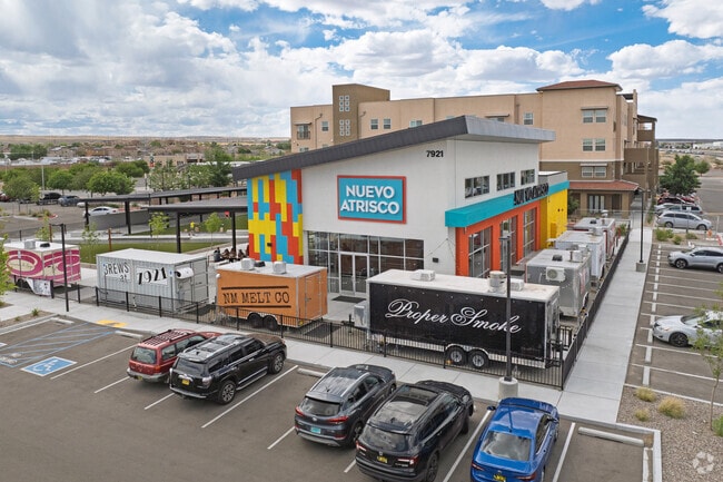 Nuevo Atrisco is a food truck concept built around a central dining area and courtyard.